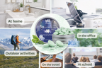 Collage of a 5D toothpaste product with various scenarios including home, office, outdoor activities, travel, and school.