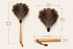 Two feather dusters with measurements on a white background