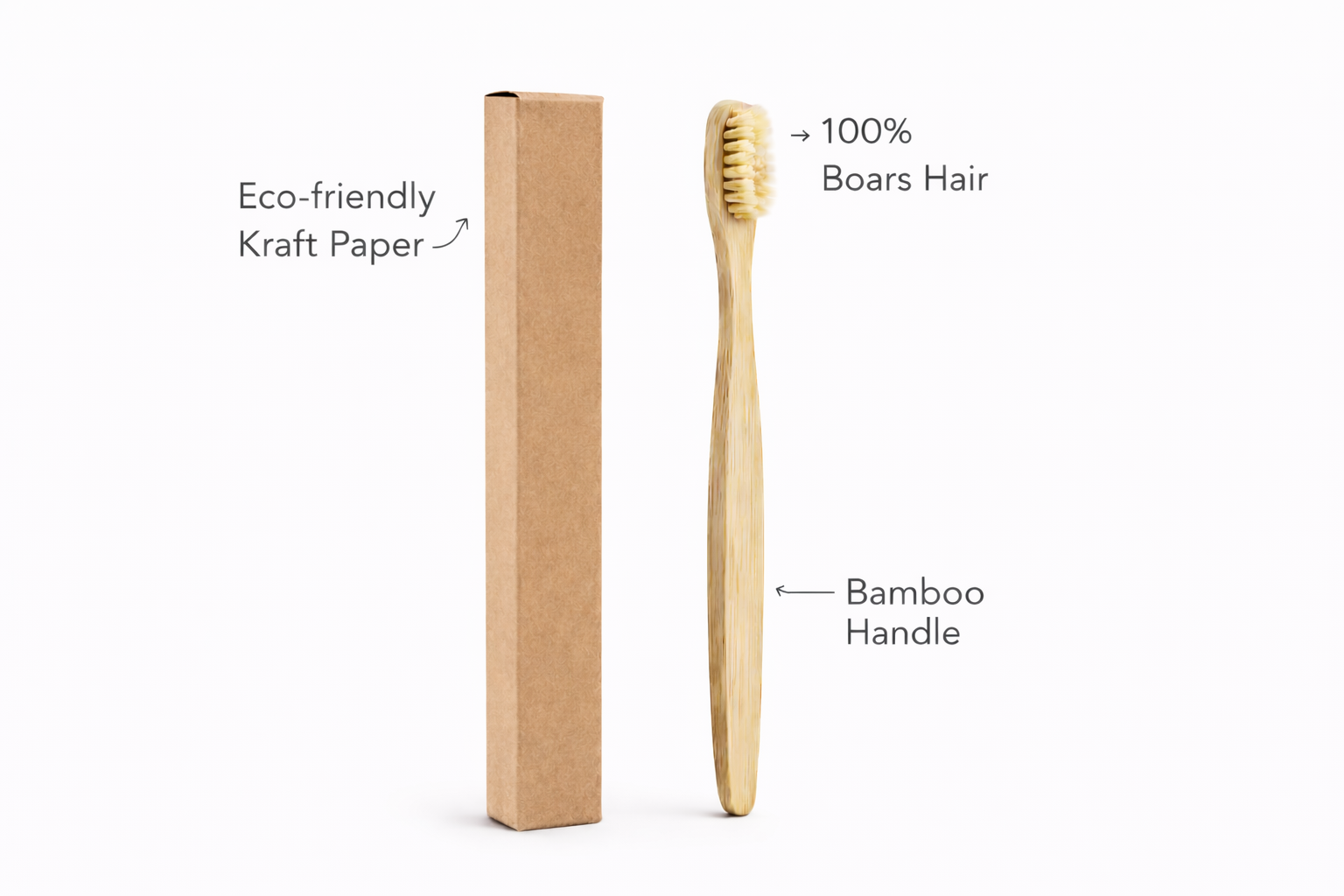 Bamboo toothbrush with eco-friendly kraft paper packaging on a white background