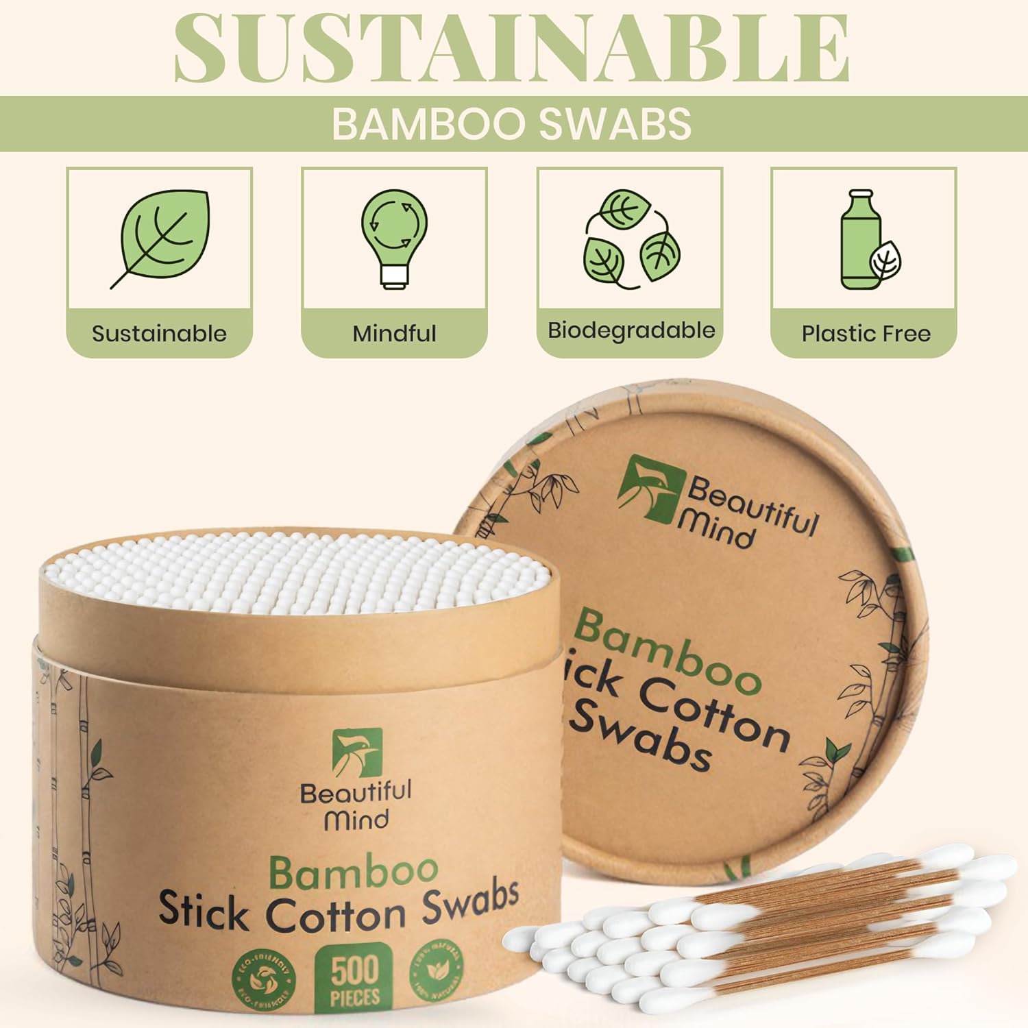 Bamboo Cotton Swabs 500 cylinder Pack