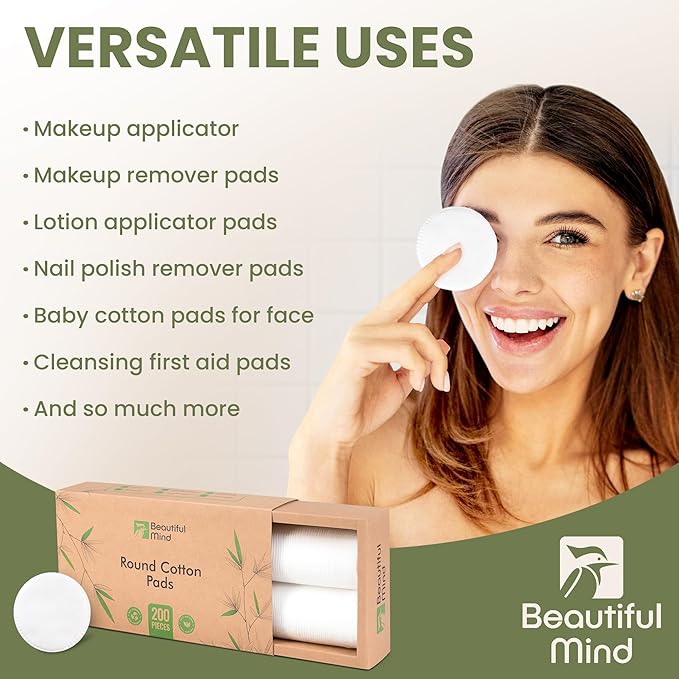 Cotton Round Pads for Face 200 Pack