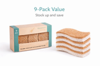 Stack of layered sponges with a box labeled '9-Pack Value' on a white background