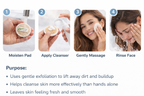 Step-by-step guide on using a facial cleansing pad with images and text.