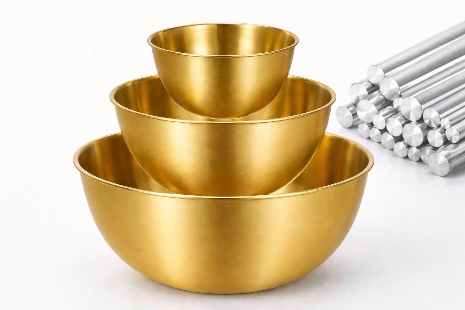 Stainless Steel Gold Finish Bowl Set (3 Pieces)
