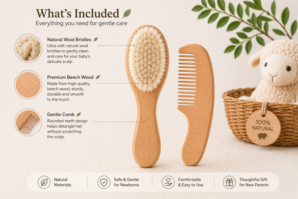 Baby Hair Brush & Wooden Comb Set (2 Pack)