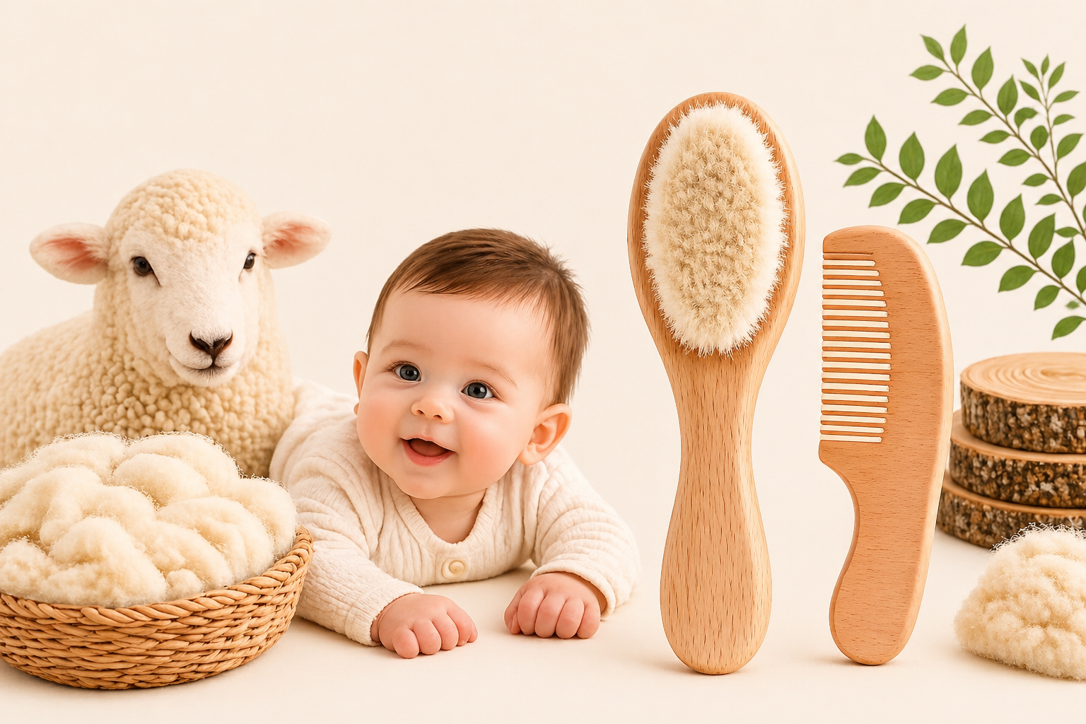 Baby Hair Brush & Wooden Comb Set (2 Pack)