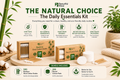 Natural choice daily essentials kit with bamboo products on a light background