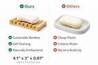 Comparison of sustainable bamboo soap dish with other soap dishes on a white background.